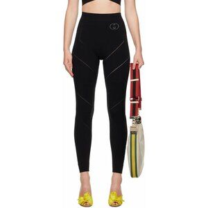 NWT GUCCI BLACK LEGGINGS LOGO Jersey Polyamide Sz M